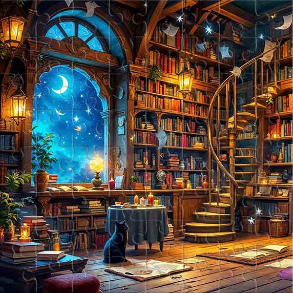 Night in a Mystical Library Jigsaw Puzzle