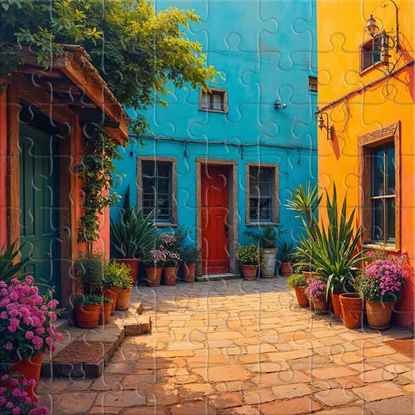 Street with Colorful Facades and Flowers Jigsaw Puzzle