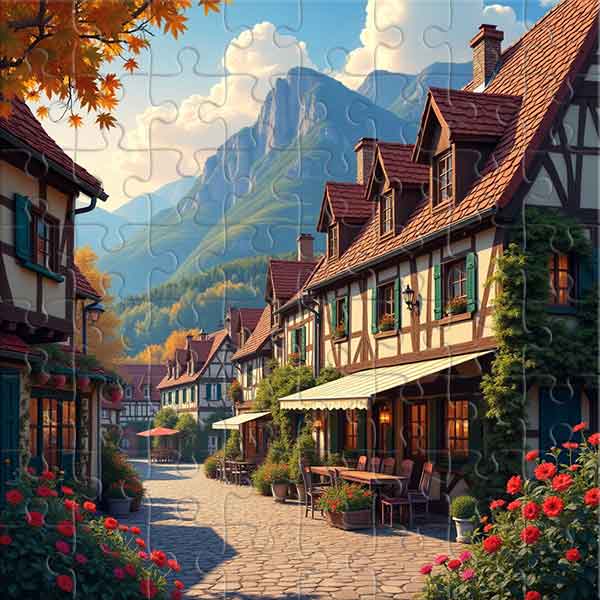 Autumn Morning in a Mountain Town Jigsaw Puzzle