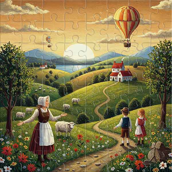 Hot Air Balloon over the Valley Jigsaw Puzzle