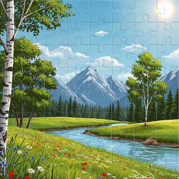 Summer Landscape with River and Mountains Jigsaw Puzzle