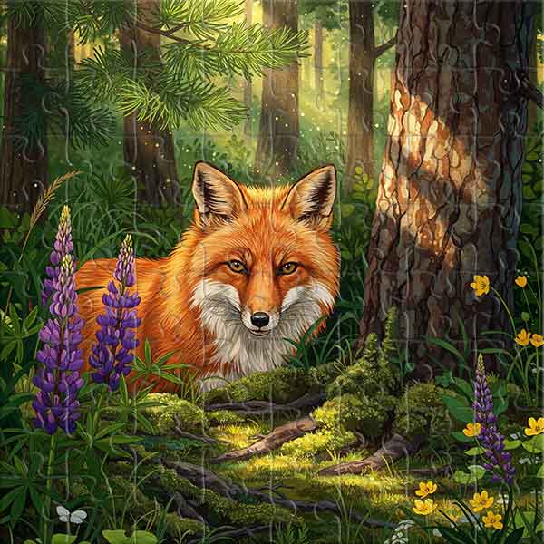 Fox Among Light and Shadow Jigsaw Puzzle