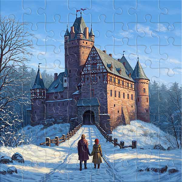 Route enneigée vers le château Puzzle