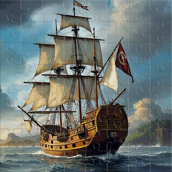 Ship in the Evening Bay Jigsaw Puzzle