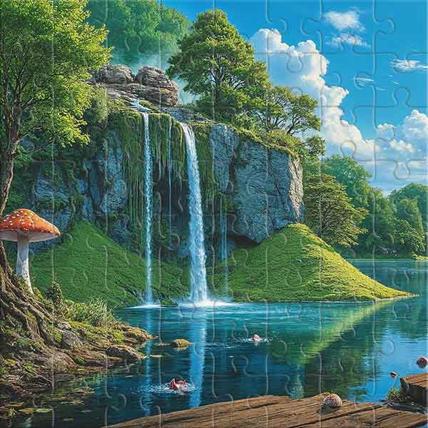 Enchanted Waterfall in the Land of Fantasy Jigsaw Puzzle