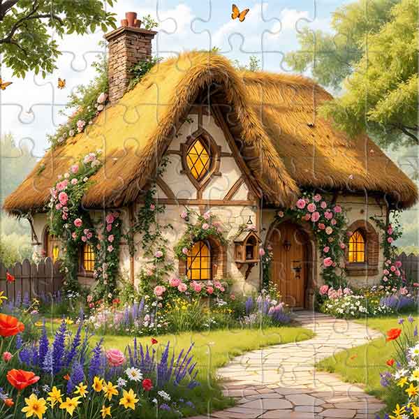 Cottage de conte de fées dans un jardin enchanté Puzzle