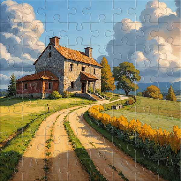 Old House at Dawn in Scenic Countryside Jigsaw Puzzle