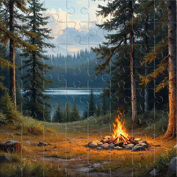 Feu de camp au bord du lac Puzzle