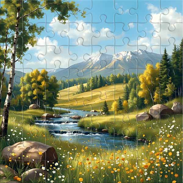 Sérénité printanière dans les montagnes Puzzle