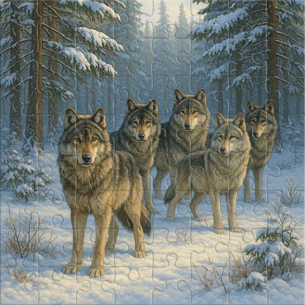 Lobos en el bosque invernal Rompecabezas